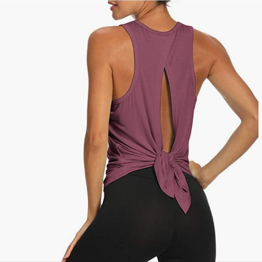 Mauve tie back athletic tank top